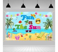 AIBIIN Toile de fond « Fun in The Sun » - Toile de fond d'été hawaïenne pour photographie d'anniversaire - Motif soleil tropical pastèque - Plam - Décoration de fête d'anniversaire - Bannière pour