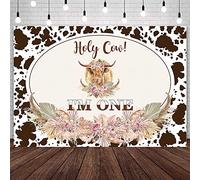 AIBIIN Toile de fond « Holy Cow I'm One Birthday » - 2,1 x 1,5 m - Motif vache des Highlands - Décoration de fête d'anniversaire - Bannière - Accessoires de séance photo