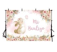 AIBIIN Toile de fond Mi Bautizo 2,1 x 1,5 m sur le thème du lapin lapin fleur fille communion baptême photographie fond Dieu bénédiction accessoires photo studio photo