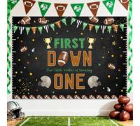 AIBIIN Toile de fond pour 1er anniversaire de garçon sur le thème du football - 2,1 x 1,5 m - Décoration de fête d'anniversaire « Our Little Rookie is Turning One First Down » - Toile de fond pour