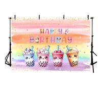 AIBIIN Toile de fond pour fête d'anniversaire Millk Tea - 2,1 x 1,5 m - Toile de fond colorée arc-en-ciel - Pour garçons et filles - Décoration de fête d'anniversaire - Bannière d'accessoires photo