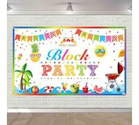 AIBIIN Toile de fond pour fête de quartier pour enfants, voisins d'été, famille, portes ouvertes, barbecue, pique-nique, plage, piscine, anniversaire, fête prénatale, bannière de fond 70,8 x 43,3 cm