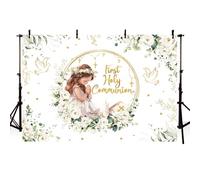 AIBIIN Toile de fond pour première communion pour fille Motif floral blanc Dieu bénédiction baptême Fond doré croix colombes Bible Première communion Accessoires photo 2,1 x 1,5 m