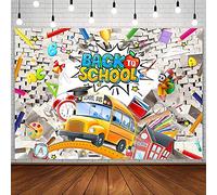 AIBIIN Toile de fond « Welcome Back to School » de 2,1 x 1,5 m pour enfants, premier jour de la maternelle, décoration de fête, mur cassé, salle de rayon, bus, enseignant, étudiant,