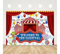 AIBIIN Toile de fond « Welcome to The Carnival » pour photomaton de carnaval - 2,1 x 1,5 m - Rouge et blanc - Décoration de fête sur le thème du cirque - Bannière pour photographie d'anniversaire -