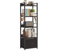 Aibiju Bibliothèque à 5 Niveaux avec Tiroir en Tissu, Étagère Échelle Industrielle, Bibliothèque Haute et Étroite avec Étagères pour Chambre à Coucher, Salon, Noir YD-BC001B