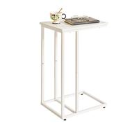 Aibiju C Form Table d'appoint, Bouts de Canapé de Salon pour Salon, Chambre, Balcon avec Structure Métallique, Structure Simple, Stable, Structure en Marbre Blanc et Métal Blanc, YD-TM051W