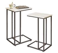 Aibiju C Form Table d'appoint, Table De Salon avec Cadre en Métal, Table De Salon Conception Moderne, pour Salon, Étude, Travail, Structure en Marbre Blanc et Métal Noir, YD-TM051B-2