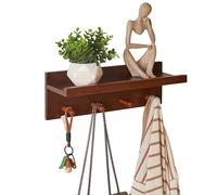 Aibiju Patère Murale avec Étagère, Étagère Flottantes en bois de 40 cm avec Porte-clés, Support à Crochets pour Entrée, Salle de Bain, Cuisine, Couleur Noyer YD-WS0240H