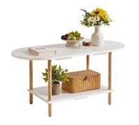 Aibiju Table Basse Ovale Blanche, Petite Table Basse en Bois pour Petit Espace, Design D'épissure 35 * 16 * 17 Pouces, Table Centrale à 2 Niveaux pour Salon Blanc YD-011W
