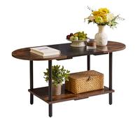 Aibiju Table Basse, Table Centrale Ovale, Table À Thé D'appoint Industrielle pour Meubles de Salon, Style Moderne, Marron Rustique + Noir + Pieds Noirs, YD-011BH
