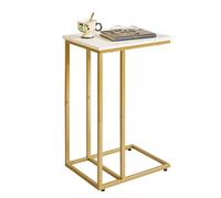 Aibiju Table D'appoint, C Form Table D'appoint, Table Basse pour Étude, Travail, Industrielle pour Petit Espace, Salon, Chambre À Coucher, Structure en Marbre Blanc et Métal Doré, YD-TM051G