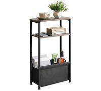 Aibiju Table d'appoint étroite, Bout de Canapé Fine à 3 Niveaux avec Panier de Rangement en Tissu, 40 x 20 x 66 cm, Table de Chevet Fine pour Salon, Chambre à Coucher, Bureau, Gris Foncé YD-ST002G