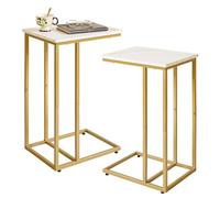 Aibiju Table Dappoint Salon, Lot de 2, C Form Table D'appoint, Table Basse pour Étude, Travail, Industrielle pour Petit Espace，Structure en Marbre Blanc et Métal Doré, YD-TM051G-2