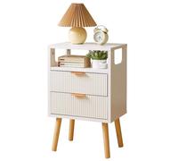 Aibiju Table de Chevet avec 2 Tiroirs de Rangement, Table de Nuit en Bois Massif avec Pieds en Bois Massif, Table D'appoint, Meuble Moderne et Robuste pour Chambre ou Salon, Blanc YD-TM063W