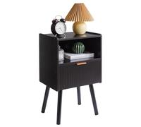 Aibiju Table de Chevet avec Tiroir, Tables de Nuit Style Milieu du Siècle avec Étagère de Rangement Ouverte, Table d'appoint à Pieds en Bois, Petites Tables de Nuit pour Chambres, Noire YD-TM061B