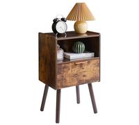 Aibiju Table de Chevet Moderne avec Tiroir, Petite Table de Nuit pour Chambre, Table de Chevet Style Milieu du Siècle avec étagère de Rangement Ouverte, Table D'appoint, Marron Rustique YD-TM061H1