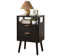 Aibiju Table de Chevet, Style Moderne du Milieu du Siècle, avec 2 Tiroirs de Rangement, Compartiment Ouvert, Pieds en Bois Massif, Table de Nuit à 3 Niveaux pour Chambre ou Salon, Noir YD-TM063B