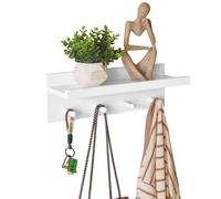 Aibiku Patère en Bois avec Étagère Murale, Étagère Murale D'entrée de 40 cm, pour salle de Bain, Cuisine, Organisateur de Clés, Serviettes, Manteaux, Blanc YD-WS0240W