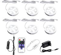 AIBOO LED Lampe Sous Meuble Cuisine avec Telecommande RF Sans Fil, Rond Ultra Slim Eclairage Encastré pour Placard, Prise Européenne, 4 Paquets Lumières LED pour vitrine 12V 8W (Blanc Chaude2700K)