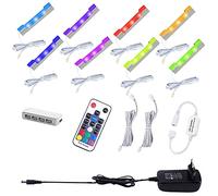 AIBOO LED RGB Vitrine Lumière, Kit Éclairage D'étagère en Verre Led avec Télécommande RF, Lampes à Clip Longues à Intensité Variable, Bandes LED Ultra Fines pour Le Comptoir de La Cuisine(Paquet de 8)