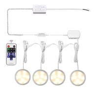 AIBOO Lot de lumières LED encastrables sous armoires 12V à intensité variable avec lumières LED rondelles câblées et télécommande RF sans fil pour éclairage d'ambiance de cuisine (4 lumières, blanc
