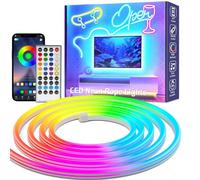 AIBOO Ruban Néon RGB 10 mètres, Neon Bande Led App Contrôle, Multicolore 12V Flexible Étanche Découpable Synchronisation Musicale Bandeau Lumineuse Led avec alimentation 220V pour Intérieur Déco