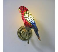 AIBOTY Applique Murale Style Tiffany, Lampe Murale Vintage Motif Perroquet avec Abat-Jour en Verre Coloré, Lampe Murale pour Oiseaux à Fixer au Mur pour Porche ou Chambre,C Red
