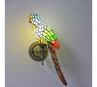 AIBOTY Applique Murale Style Tiffany, Lampe Murale Vintage Motif Perroquet avec Abat-Jour en Verre Coloré, Lampe Murale pour Oiseaux à Fixer au Mur pour Porche ou Chambre,B Green
