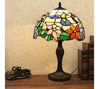 AIBOTY Banquiers Lampe Tiffany Style Mini Accent Lamp Mission 15" De Haut Vitrail Rouge Fleur Florale Colibri Papillon Vintage Antique Lumière Décor Salon Chambre Cadeau Fait Main,B
