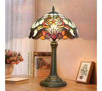 AIBOTY Lampe De Table De Nuit en Vitrail Tiffany Baroque, Abat-Jour en Verre Fabriqués À La Main, Métal De Lecture Table De Chevet Bureau Lumière pour Chambre À Coucher Salon D'étude,Victoria