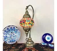 AIBOTY Lampe Turque à Globes de 5" de Large Lampe de Table Marocaine bohème rétro, Abat-Jour en vitrail, Lampe de Bureau Petite de 16" Haut lumière de Nuit pour Chambre à Coucher ou Salon,Gold f