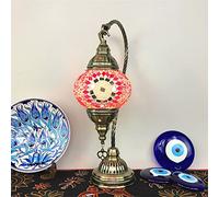 AIBOTY Lampe Turque à Globes de 5" de Large Lampe de Table Marocaine bohème rétro, Abat-Jour en vitrail, Lampe de Bureau Petite de 16" Haut lumière de Nuit pour Chambre à Coucher ou Salon,Red n