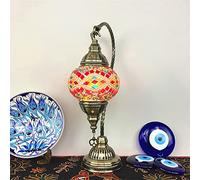 AIBOTY Lampe Turque à Globes de 5" de Large Lampe de Table Marocaine bohème rétro, Abat-Jour en vitrail, Lampe de Bureau Petite de 16" Haut lumière de Nuit pour Chambre à Coucher ou Salon,Red i