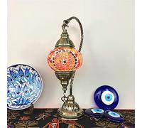 AIBOTY Lampe Turque à Globes de 5" de Large Lampe de Table Marocaine bohème rétro, Abat-Jour en vitrail, Lampe de Bureau Petite de 16" Haut lumière de Nuit pour Chambre à Coucher ou Salon,Jaune