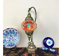 AIBOTY Lampe Turque à Globes de 5" de Large Lampe de Table Marocaine bohème rétro, Abat-Jour en vitrail, Lampe de Bureau Petite de 16" Haut lumière de Nuit pour Chambre à Coucher ou Salon,Red l