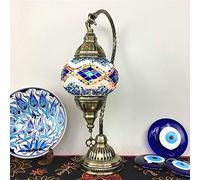 AIBOTY Lampe Turque à Globes de 5" de Large Lampe de Table Marocaine bohème rétro, Abat-Jour en vitrail, Lampe de Bureau Petite de 16" Haut lumière de Nuit pour Chambre à Coucher ou Salon,Blue c