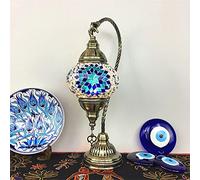 AIBOTY Lampe Turque à Globes de 5" de Large Lampe de Table Marocaine bohème rétro, Abat-Jour en vitrail, Lampe de Bureau Petite de 16" Haut lumière de Nuit pour Chambre à Coucher ou Salon,Blue b