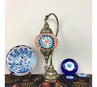 AIBOTY Lampe Turque à Globes de 5" de Large Lampe de Table Marocaine bohème rétro, Abat-Jour en vitrail, Lampe de Bureau Petite de 16" Haut lumière de Nuit pour Chambre à Coucher ou Salon,Blue j