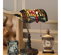 AIBOTY Tiffany Style Bankers Lampe de Table Vitrail Piano Lampe de Bureau Chambre à Coucher Lampe de Nuit à étudier,Base d'alliage Antique,Interrupteur à glissière,Dragonfly a