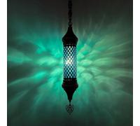 AIBOTY Turkish Mosaic Bubbles Glass Lantern Lamp, Bronze Plating Boho Moroccan Chain Hanging Ceiling Light for Kitchen, Bedroom, Living Room, Entry Hallway,Bleu