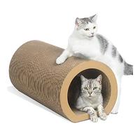 Aibuddy Griffoir pour Chats, Planche à Gratter et Zone de Détente en Carton Ondulé pour Chats avec Herbe à Chat, Conception du Tunnel pour Gratter, Reposer et Jouer, 34.5 * 32 * 52cm