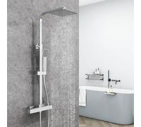 AICA Ensemble de Colonne de Douche Thermostatique pour Salle de Bain, Robinet de Douche Thermostatique, 3 Modes de Pulvérisation, Chromé, Hauteur Réglable 732 mm-1152 mm (Carré 3, argent)