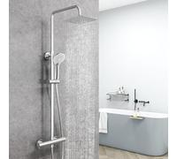 AICA Ensemble de Colonne de Douche Thermostatique pour Salle de Bain, Robinet de Douche Thermostatique, 3 Modes de Pulvérisation, Chromé, Hauteur Réglable 735 mm-1170 mm (Carré 2, argent)