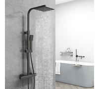 AICA Ensemble de colonne de douche thermostatique pour salle de bain, robinet de douche thermostatique, douche de tête carrée, chromé, hauteur réglable 730 mm-1150 mm (carré 3, noir)