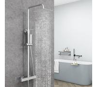 AICA Ensemble de Colonne de Douche Thermostatique pour Salle de Bain, Robinet de Douche Thermostatique, 3 Modes de Pulvérisation, Chromé, Hauteur Réglable 735 mm-1170 mm (Carré 1, argent)