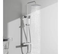 AICA Ensemble de colonne de douche thermostatique pour salle de bain, robinet de douche thermostatique, douche de tête carrée, chromé, hauteur réglable 720 mm-1250 mm (style2)