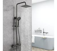 AICA Ensemble de Colonne de Douche Thermostatique pour Salle de Bain, Robinet de Douche Thermostatique, 3 Modes de Pulvérisation, Chromé, Hauteur Réglable 735 mm-1170 mm (Carré 2, noir)