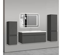 AICA Ensemble de Meuble de Salle de Bain avec Céramique Vasque et Colonne | Armoire de Rangement-Meubles-lavabos 100cm,Miroir Lumineux,Anti-buée + Dimmable + Mémoire,Fixation Horizontale ou Verticale