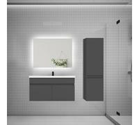 AICA Ensemble Meuble Salle de Bain avec Simple Vasque 80cm lavabo + Colonne + Miroir,Anthracite